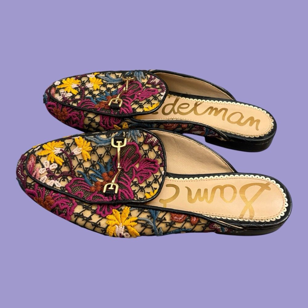 Sam Edelman Perri Loafers Womens 7.5M Multi Floral Embroidered Horsebit Slip On